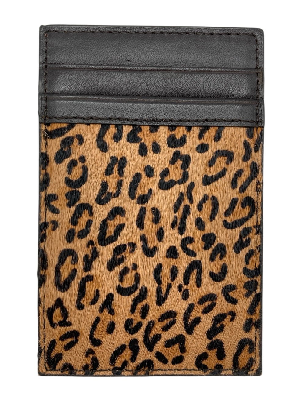 J. Crew Factory Leather Calf Hair Leopard Print Card Holder Magic Wallet